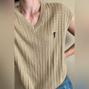 Vintage Cable Knit Brown Golden Tan Sweater Vest L